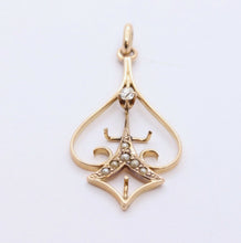 Load image into Gallery viewer, Victorian 10 Yellow Gold Diamond Seed Pearls Pendant
