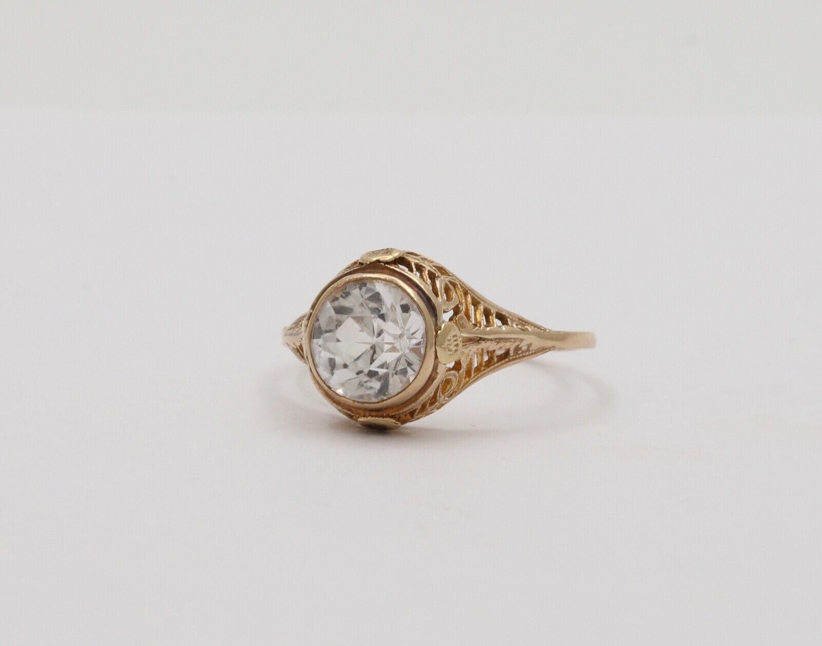 Antique Art Deco Paste Filigree 14K Yellow Gold Ring, Engagement Ring