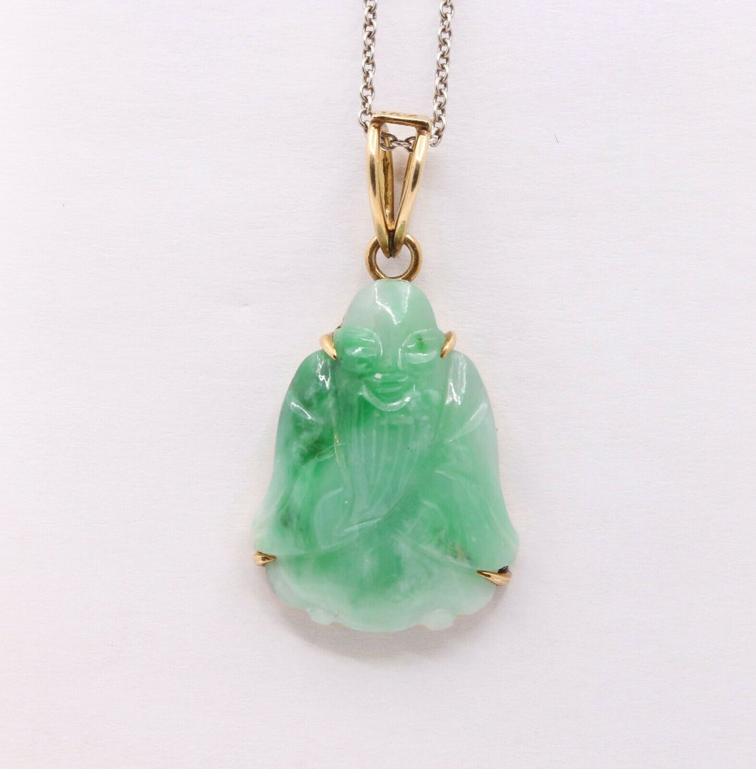 Vintage 14K Yellow Gold Jade Buddha Pendant