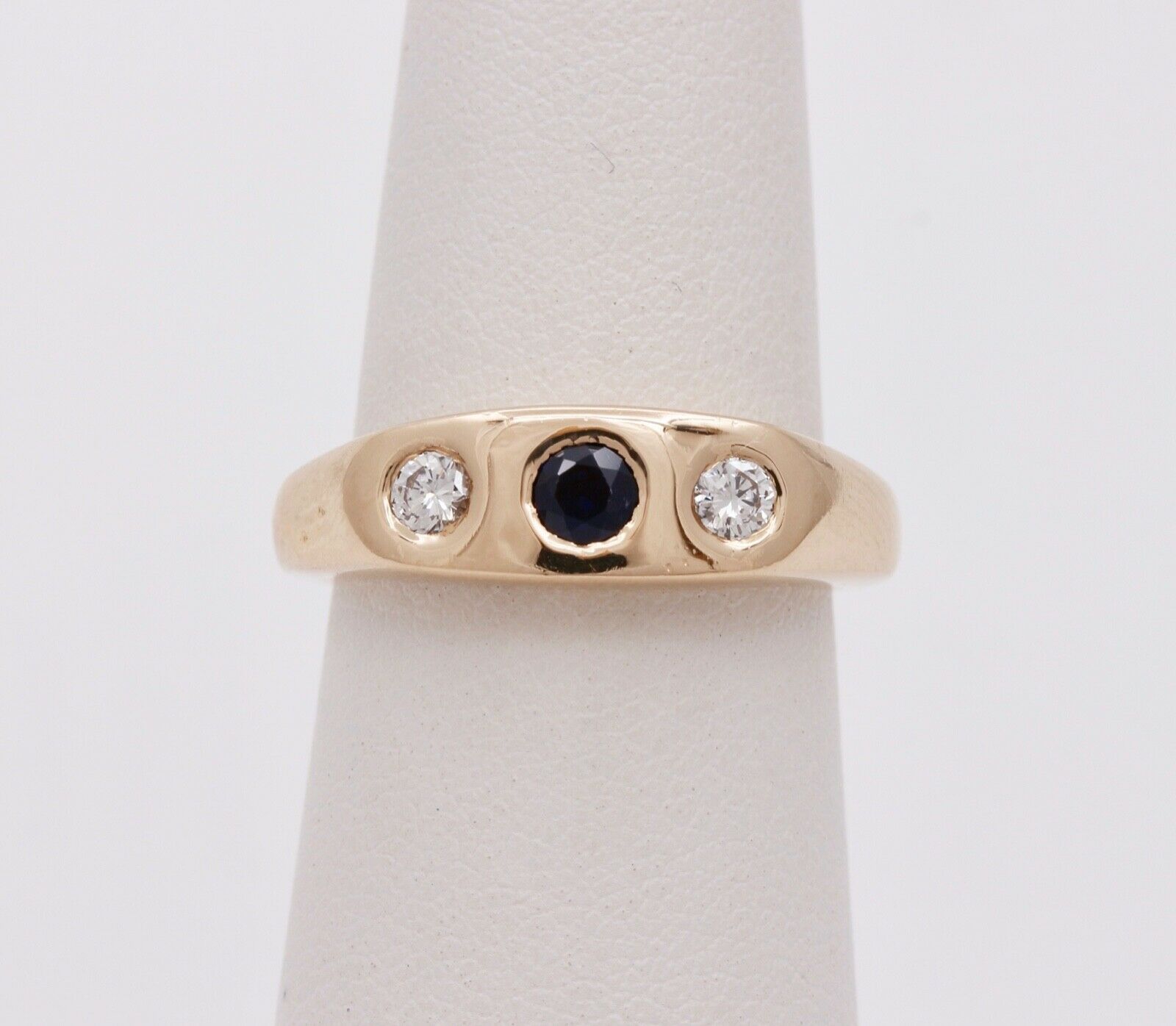 Unisex Vintage Mens Ladies Blue Sapphire Diamonds 14K Yellow Gold Ring
