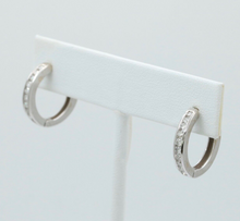 Load image into Gallery viewer, Mini Channel-Set 14K White Gold Diamond Huggie Hoop Earrings
