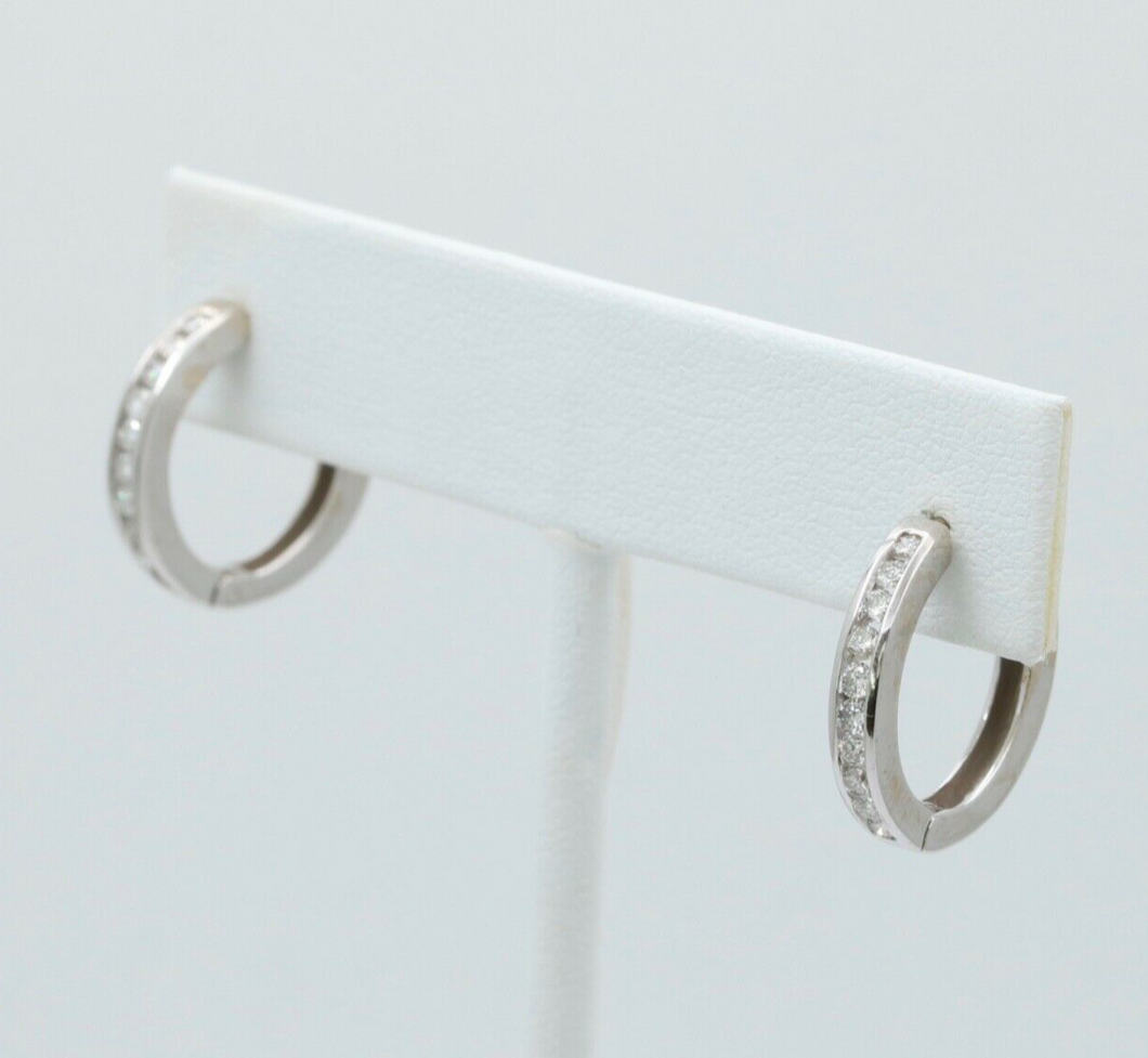 Mini Channel-Set 14K White Gold Diamond Huggie Hoop Earrings