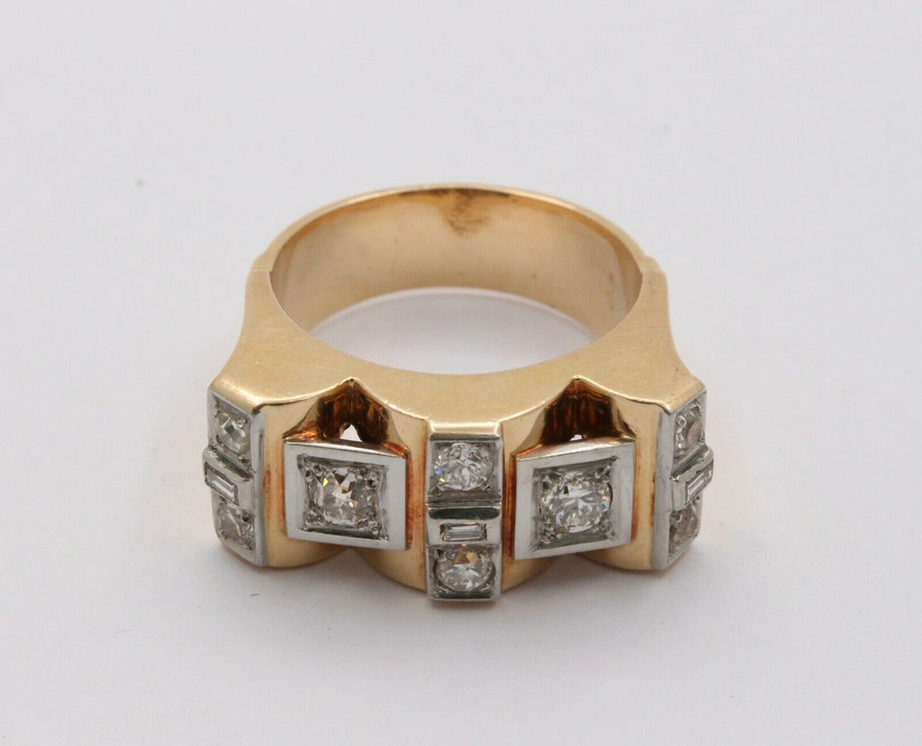 Retro 18K Yellow Gold Boxy Diamond Statement Ring