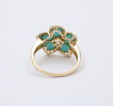 Load image into Gallery viewer, Vintage 18K Yellow Gold Turquoise &amp; Diamond Flower RIng , Cocktail Ring
