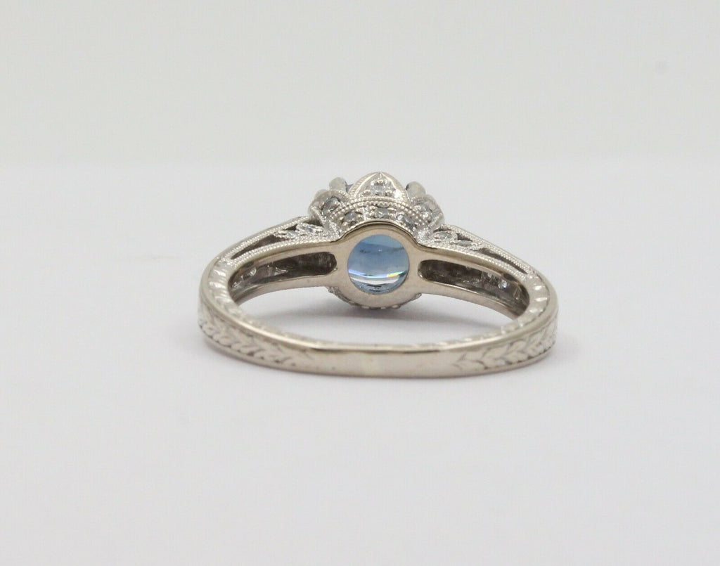 Vintage Art Deco Inspired 14K White Gold Sapphire Diamond Alternative Engagement Ri