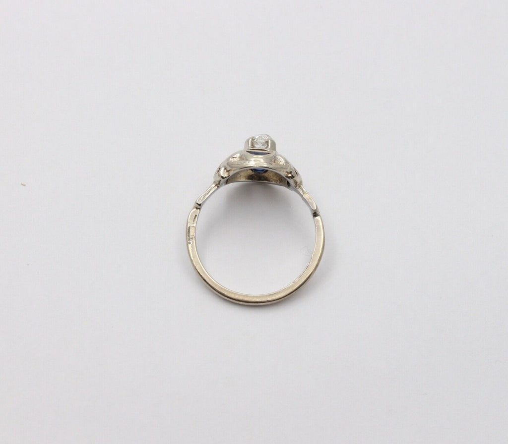 Art Deco Diamond Sapphires 18K White Gold Engagement Cocktail Ring