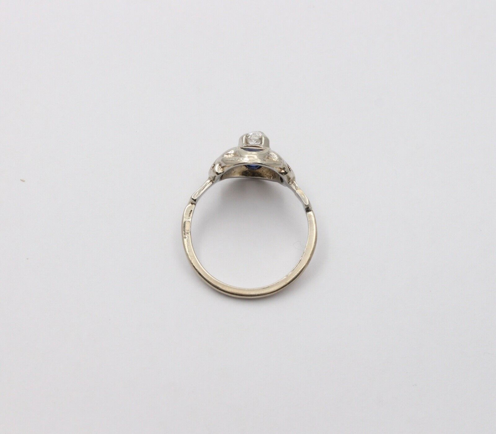 Art Deco Diamond Sapphires 18K White Gold Engagement Cocktail Ring