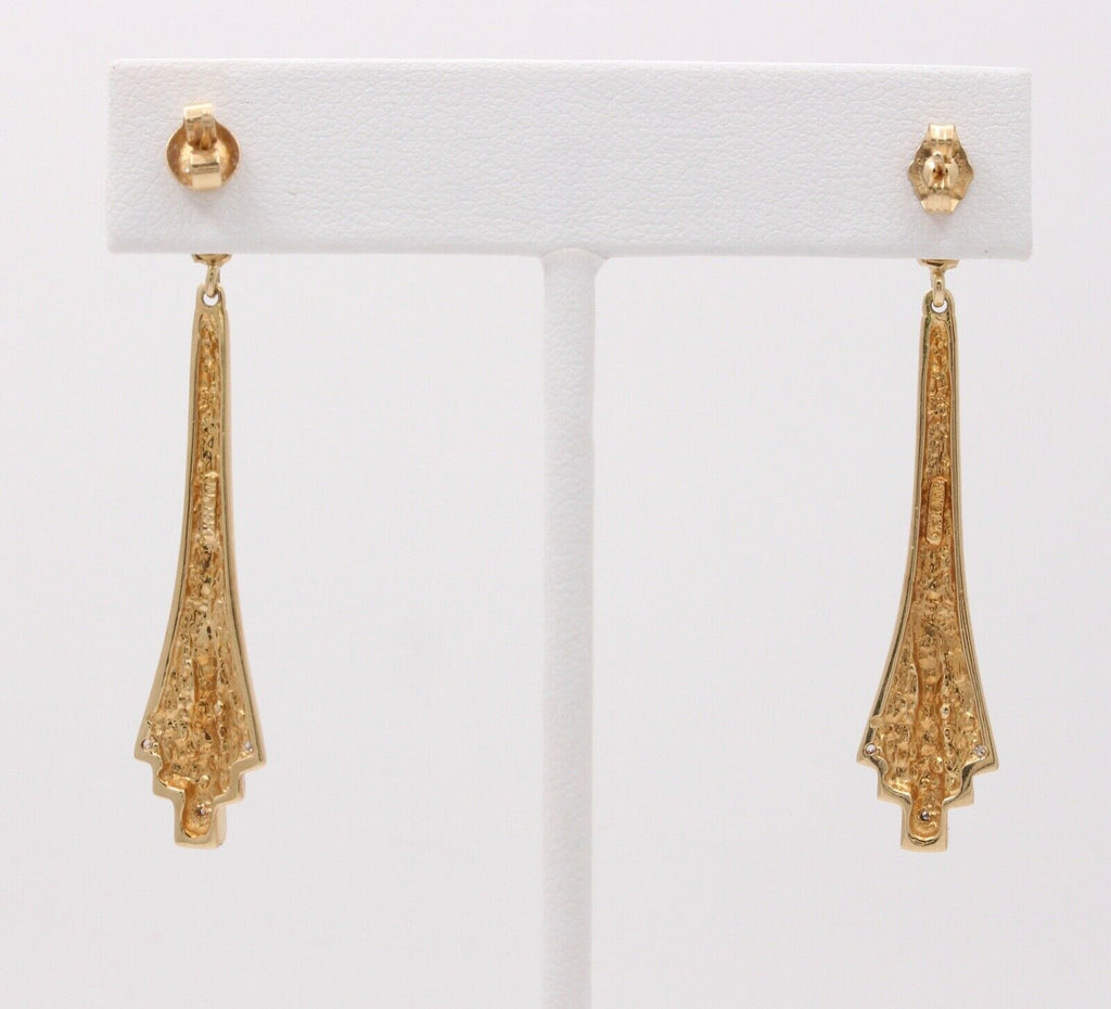 Art Deco 14K Yellow Gold Geometry Diamond Tapered Drop Earrings