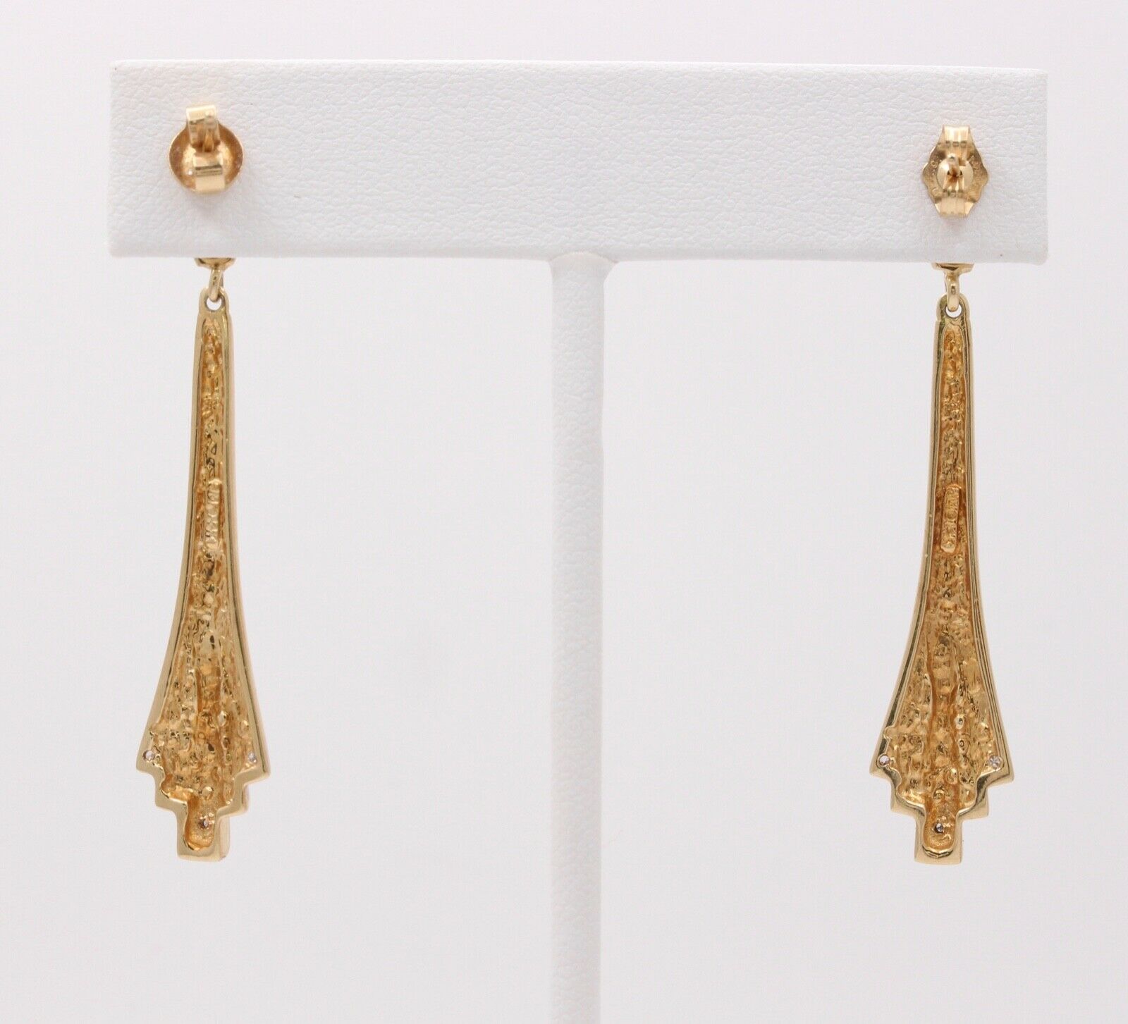 Art Deco 14K Yellow Gold Geometry Diamond Tapered Drop Earrings