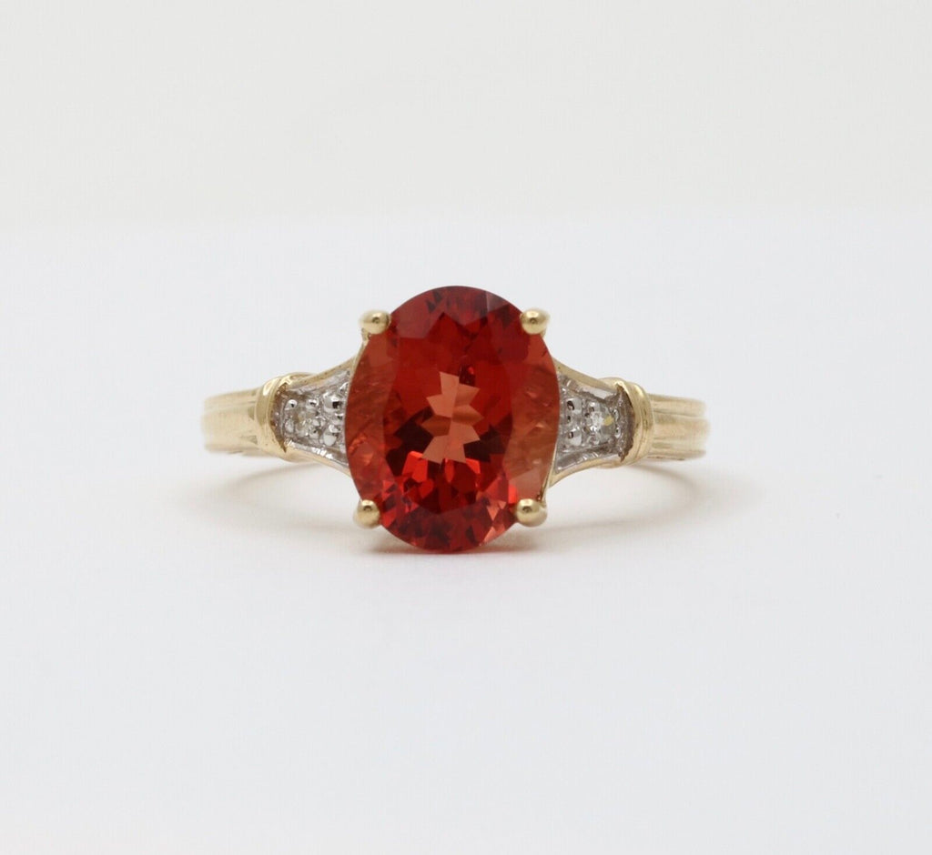 Vintage 14K Gold Andesine And Diamond Engagement Ring .