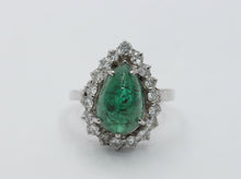 Load image into Gallery viewer, 14K White Gold Cabochon Emerald Diamond Engagement Ring Alternative
