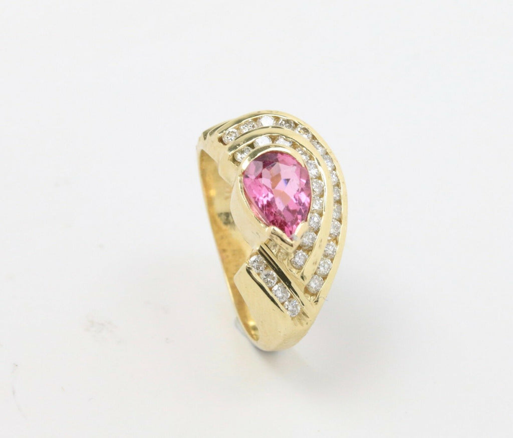 Vintage 14K Yellow Gold Pink Sapphire and Diamond Ring