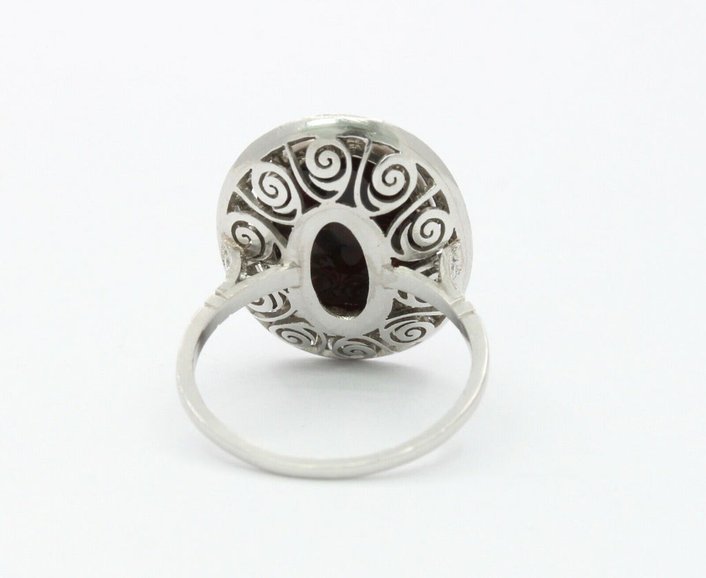 Vintage Ladies Cabochon Opal Diamonds Platinum Ring