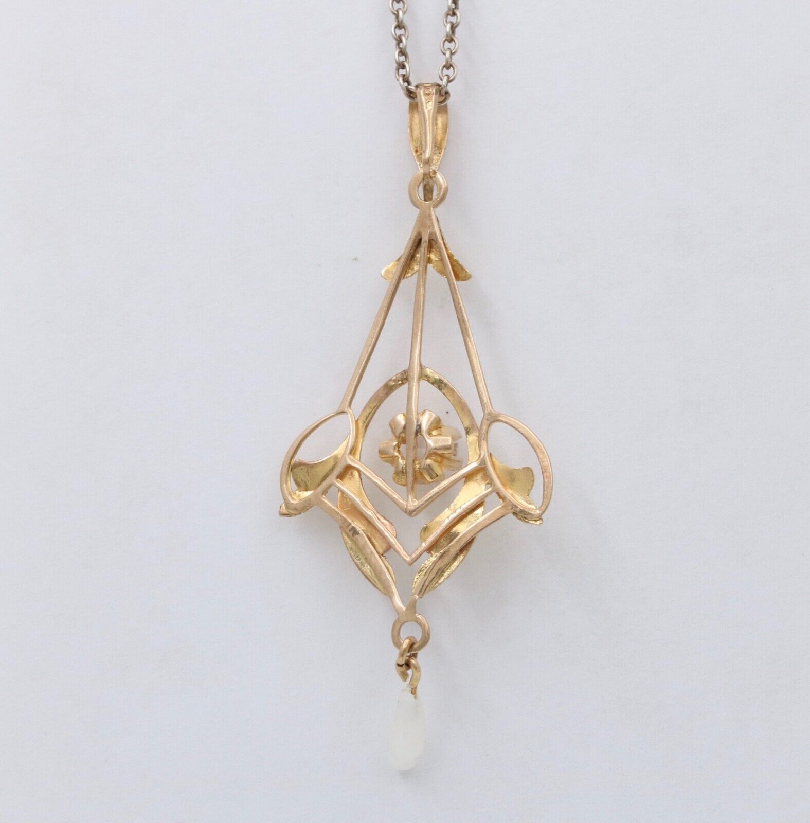 Art Nouveau Limestone Pearl 10K Yellow Gold Pendant