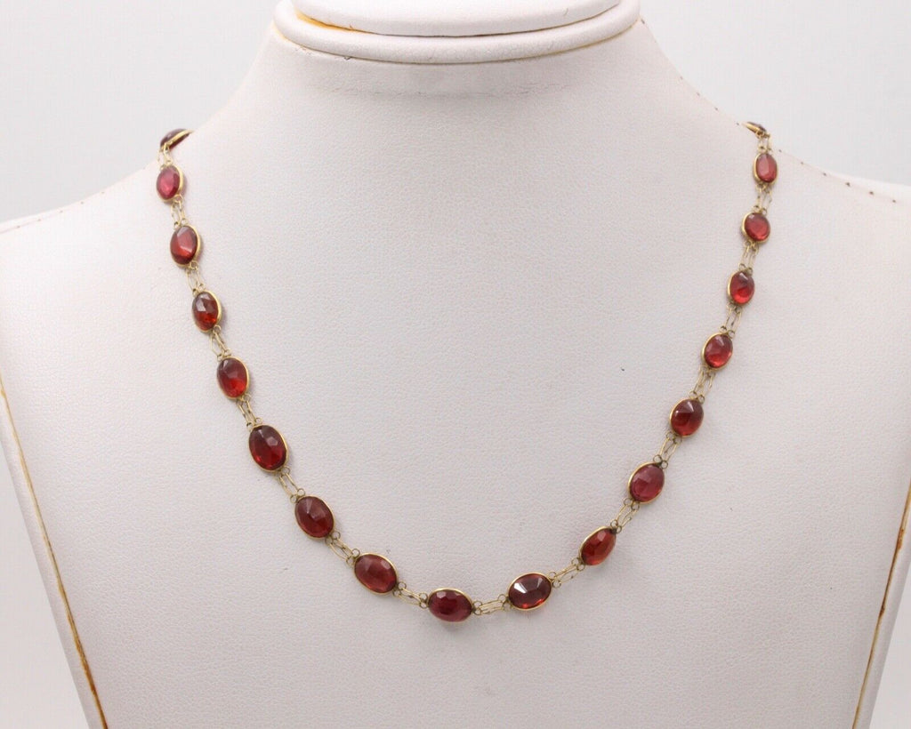 Victorian Handmade Garnet 14K Yellow Gold Necklace