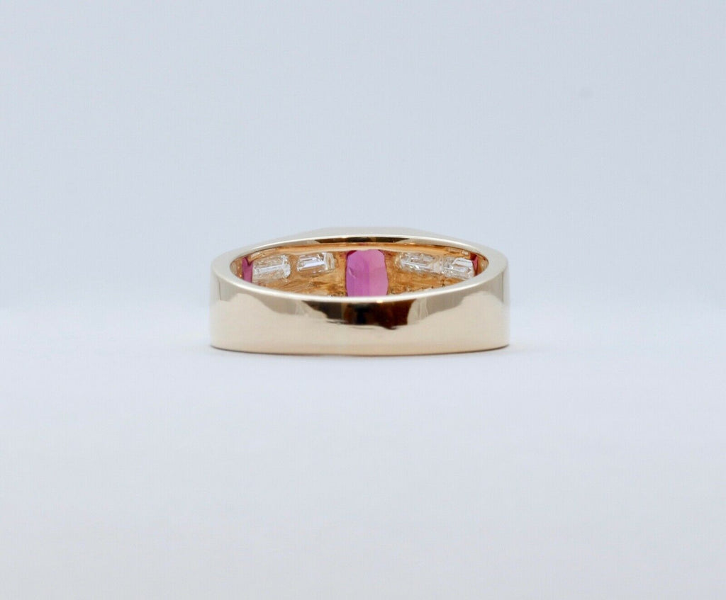 Geometric Vintage Ruby Diamonds 14K Yellow Gold Ring