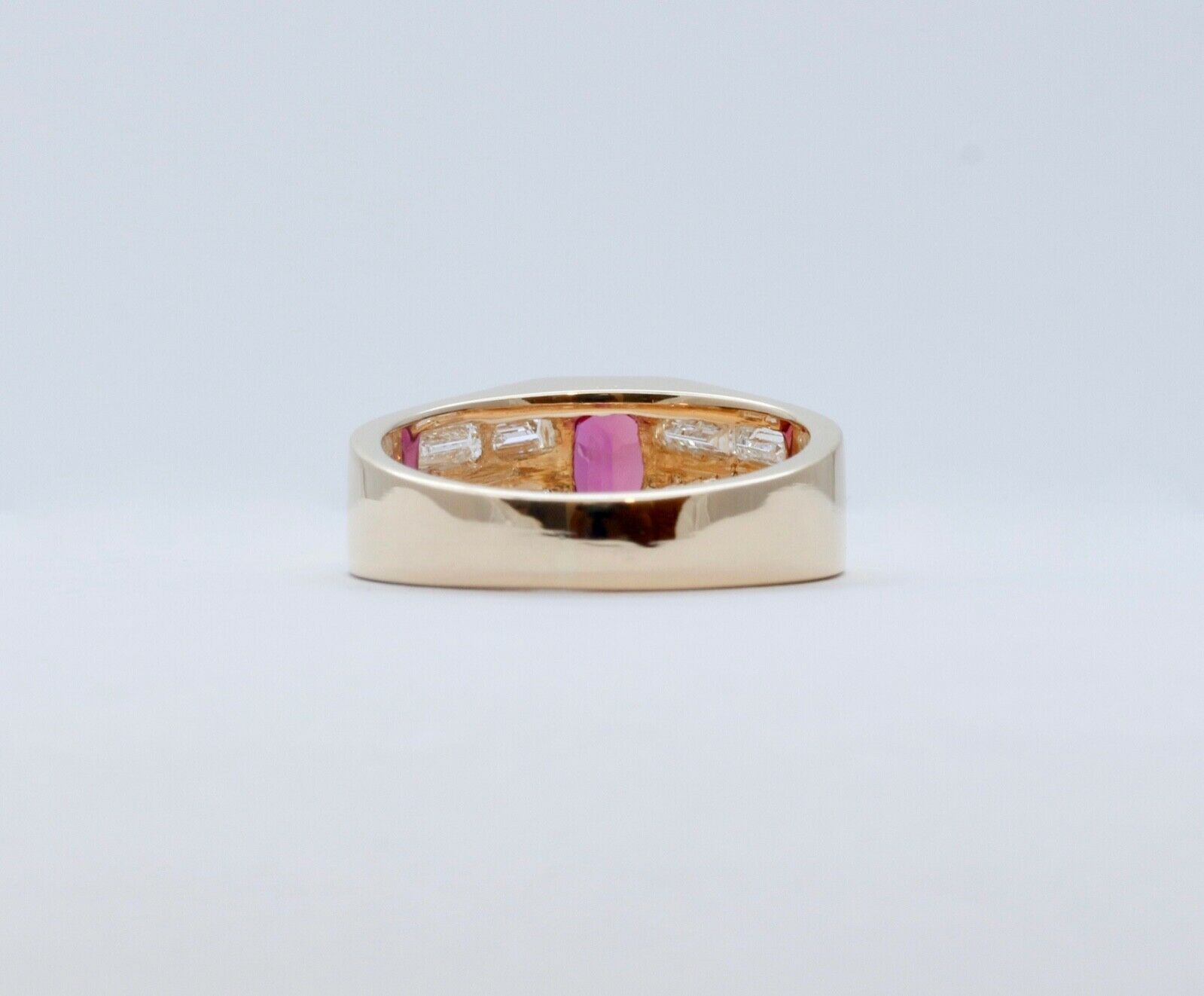 Geometric Vintage Ruby Diamonds 14K Yellow Gold Ring