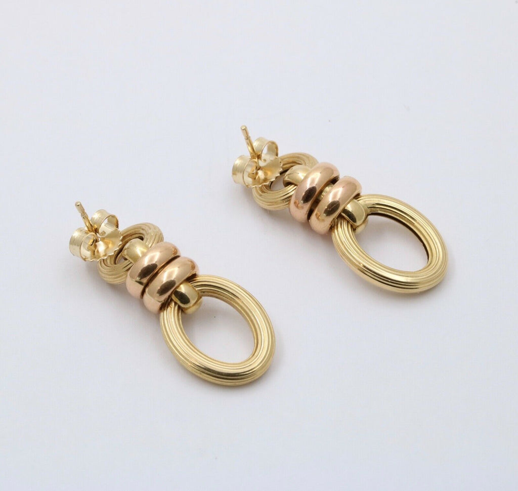 Vintage 14K Bicolor Gold Door Knocker Dangling Push Back Earrings.