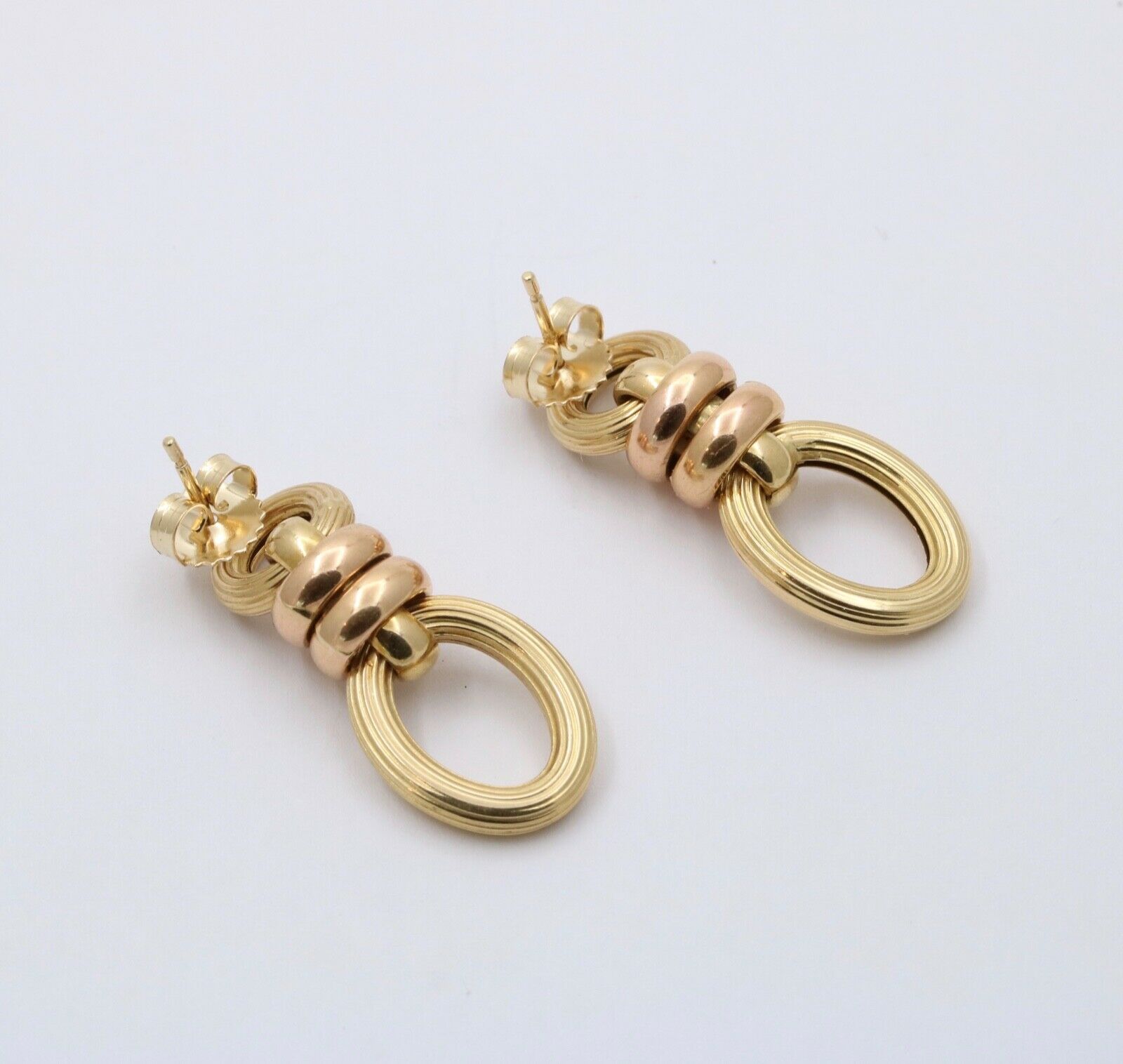 Vintage 14K Bicolor Gold Door Knocker Dangling Push Back Earrings.