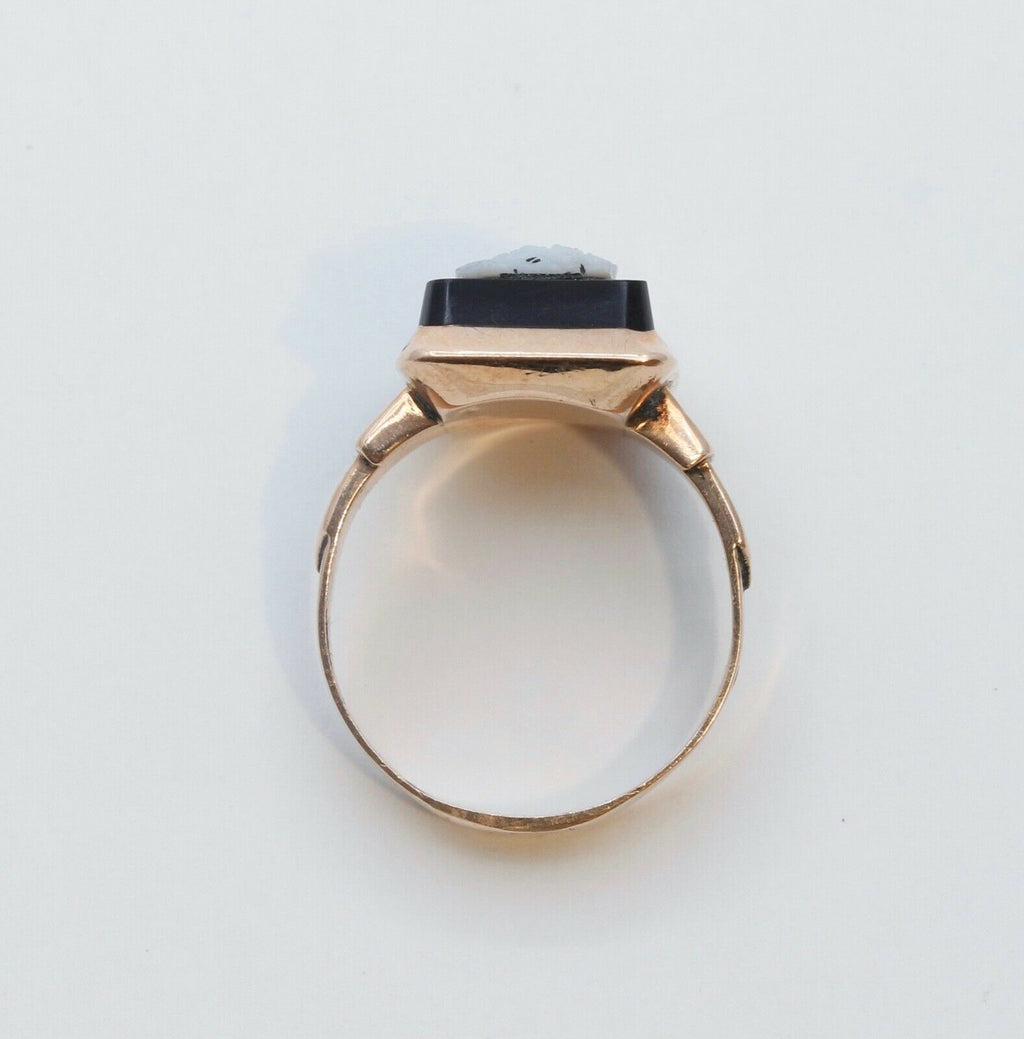 Victorian Onyx Cameo 9K Rose Gold Ring