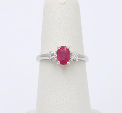 Vintage Ruby Diamonds 10K White Gold Ring