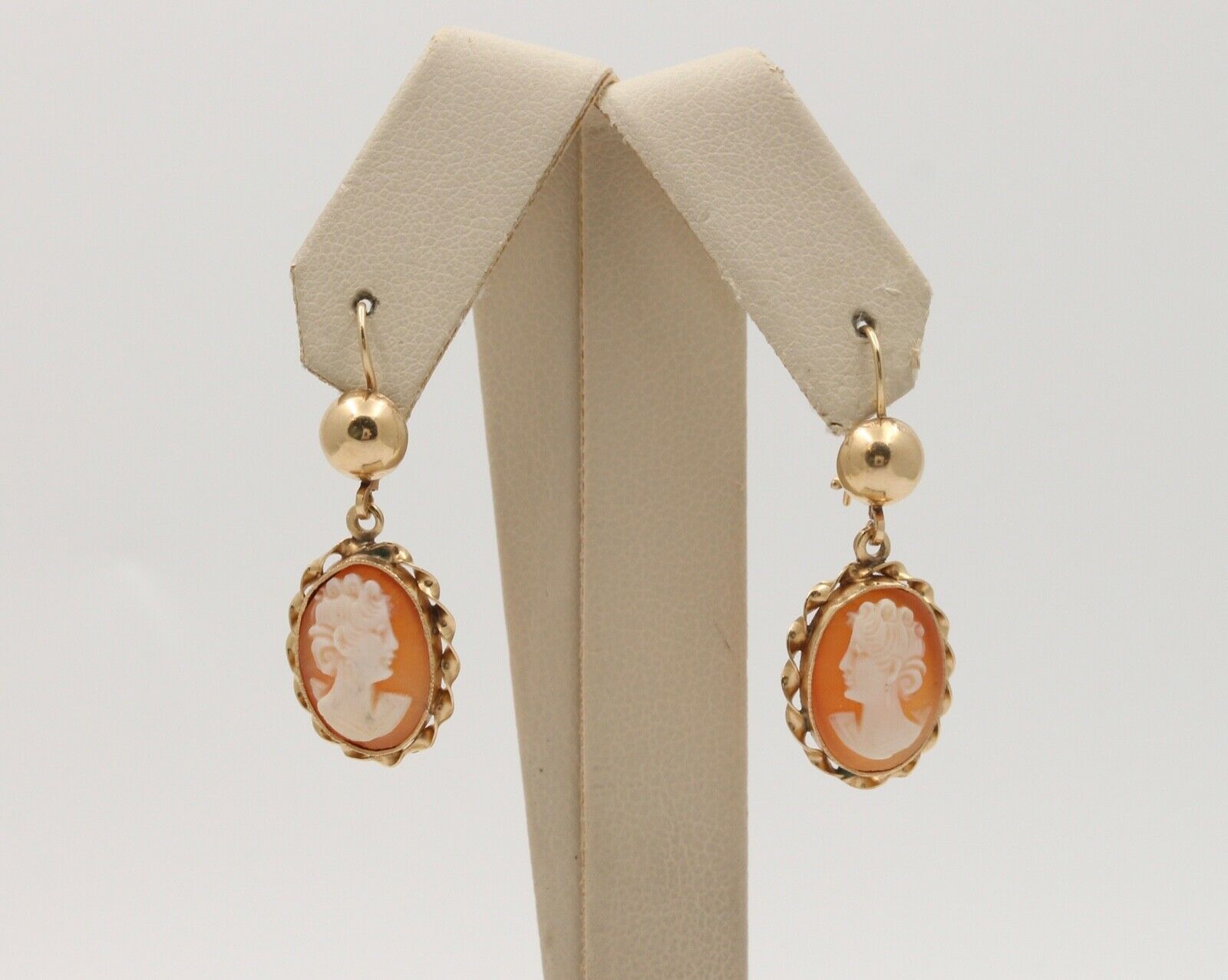Victorian Carved Cameo 14K Yellow Gold Earrings