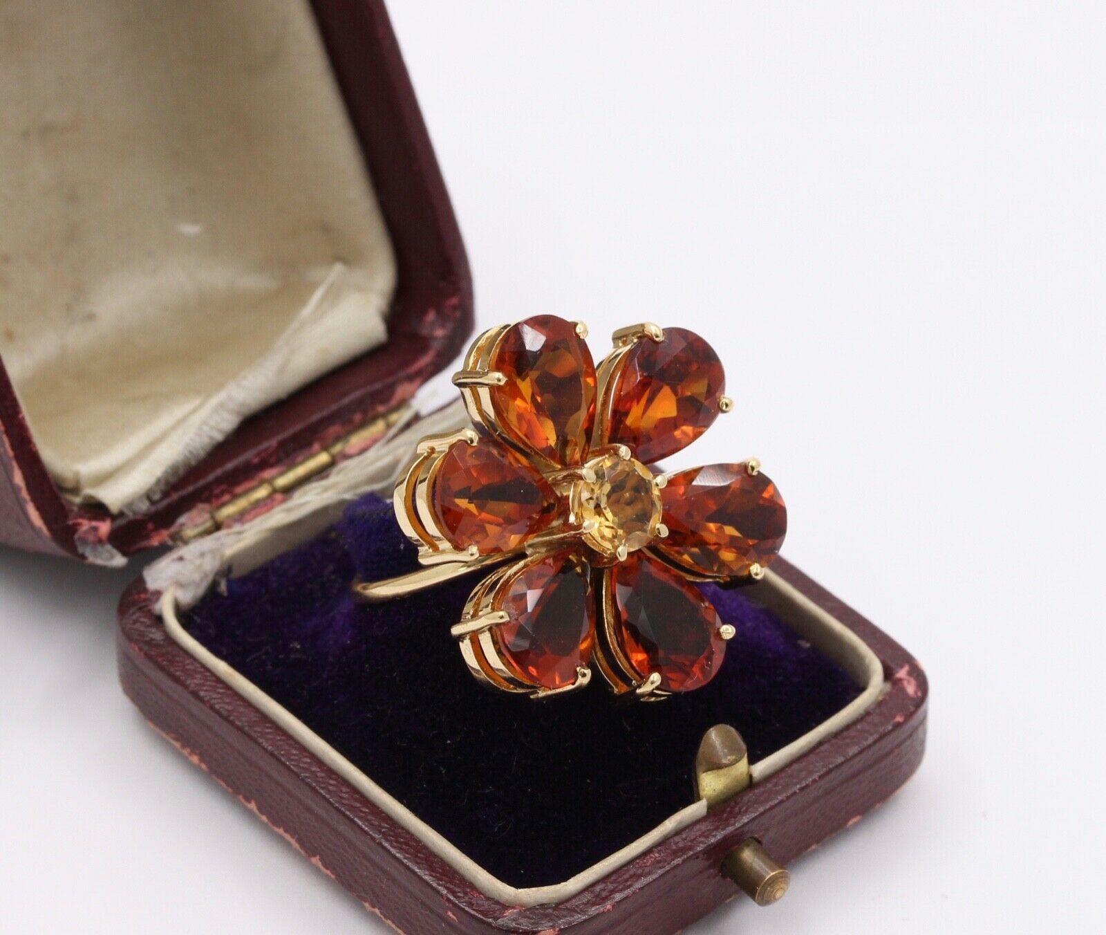 Vintage Flower Fire Citrine 18K Yellow Gold Ring