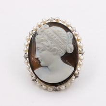 Load image into Gallery viewer, Victorian Agate Cameo Pearls 14K Rose Gold Brooch Pin
