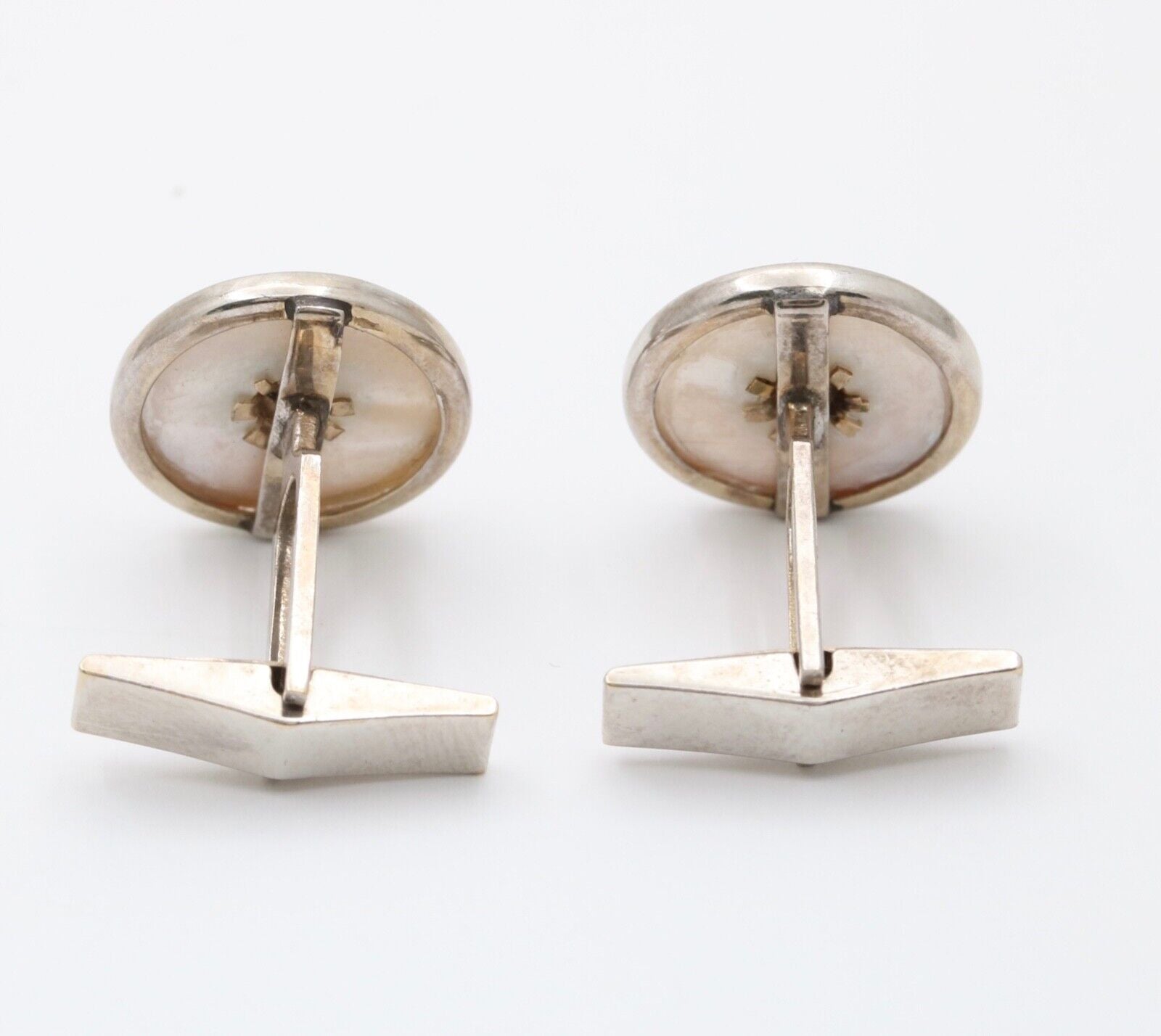 Vintage 14K White Gold Mother Of Pearl and Diamond Cufflinks. Men’s Accessories