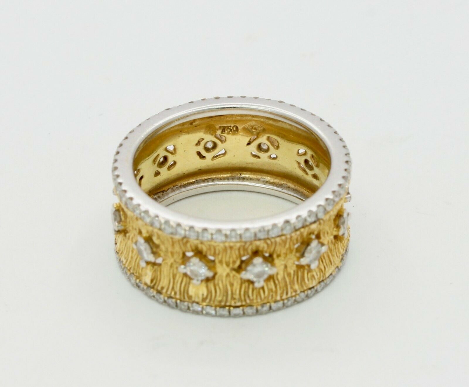 Vintage 9.5MM 18K Yellow Gold Diamond Rustic Band