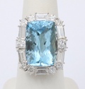 Vintage 18K White Gold 16.53 Carats Aquamarine DIamond Ring, Cocktail Ring