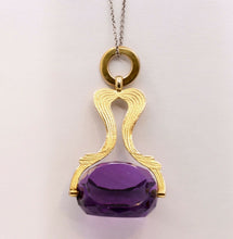 Load image into Gallery viewer, Beautiful Victorian FOB Amethyst 14K Yellow Gold Swivel Stone Pendant
