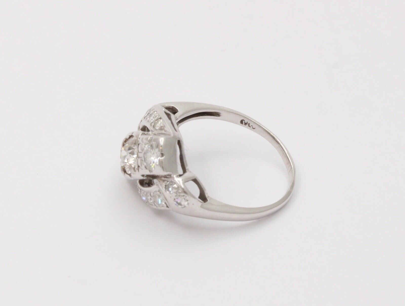 Antique Art Deco Old Mine Cut Diamond 14K White Gold Ring, Engagement Ring.