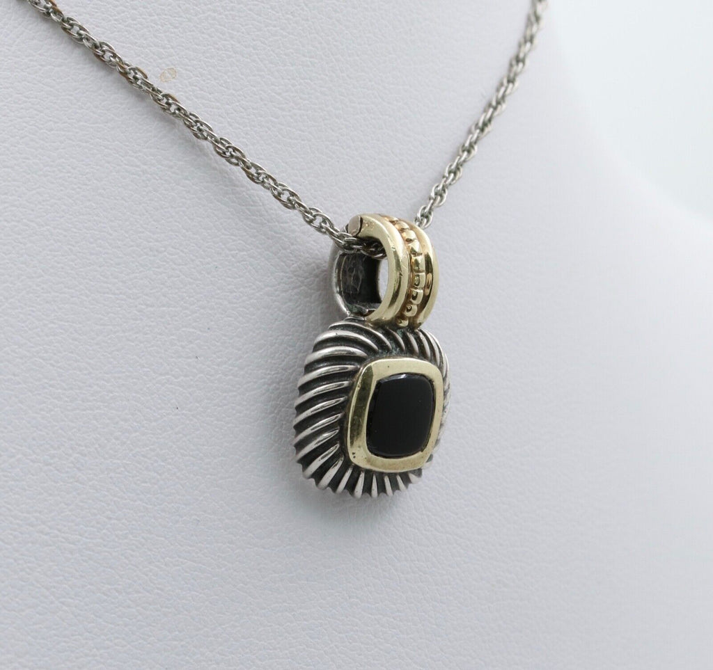 Vintage David Yurman 14K Gold & Sterling Silver Onyx Albion Enhancer Pendant Nec