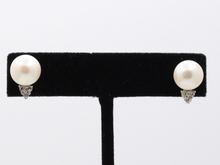 Load image into Gallery viewer, Classic 10K Yellow Gold 9.8 mm Pearl &amp; Diamond Studs Earrings,
