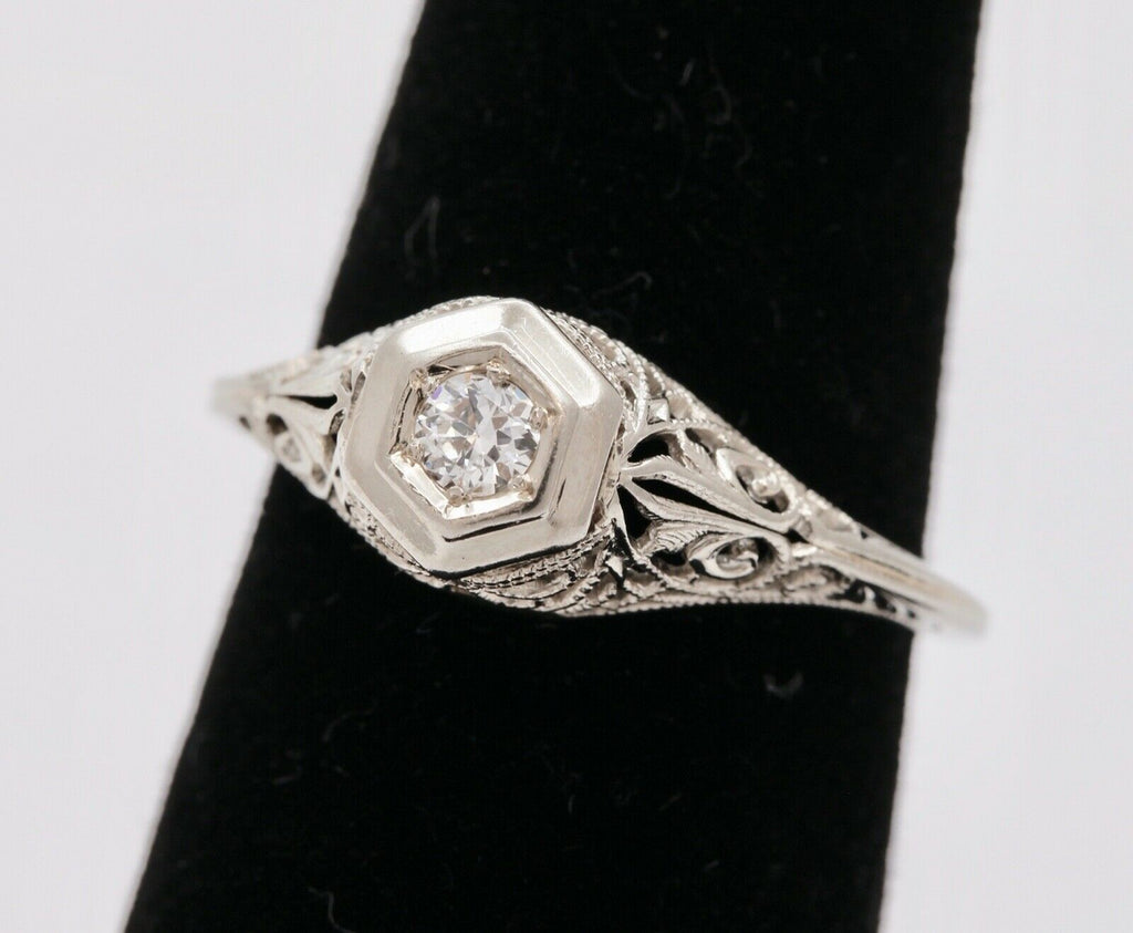 Art Deco Ladies Geometric Diamond 18K White Gold Ring