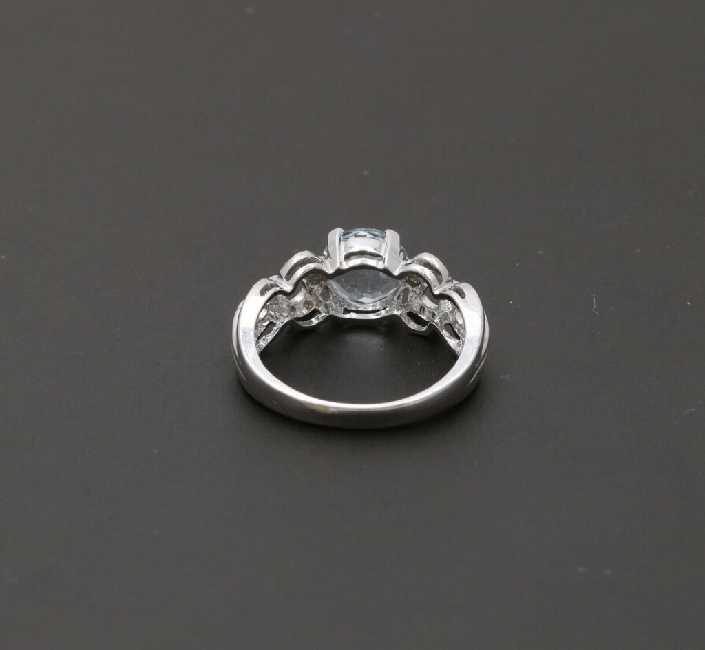 Vintage 14K White Gold Aquamarine Diamond Ring Band, Engagement Ring.