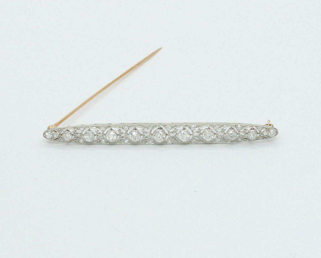 Art Deco Platinum 14K Yellow Gold Diamond Bar Pin