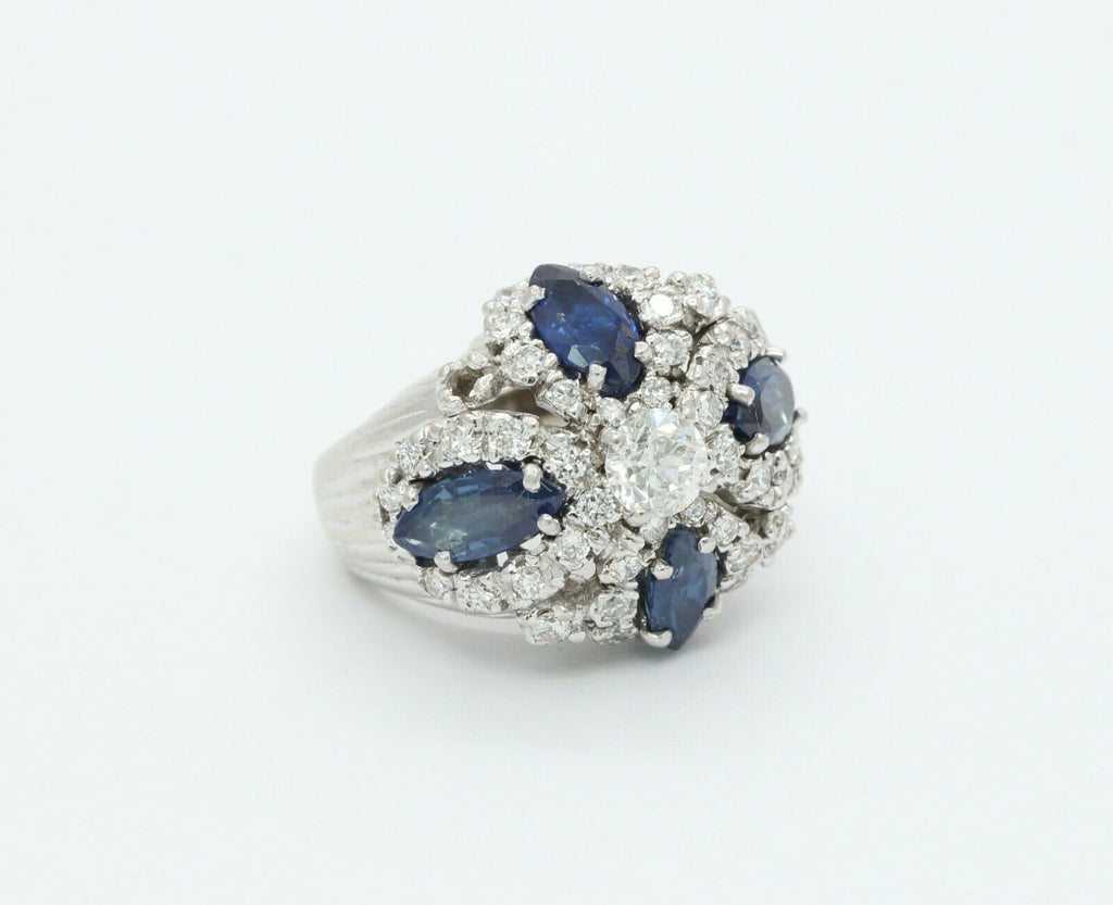 Vintage 14K White Gold Sapphire Diamond Cocktail Ring