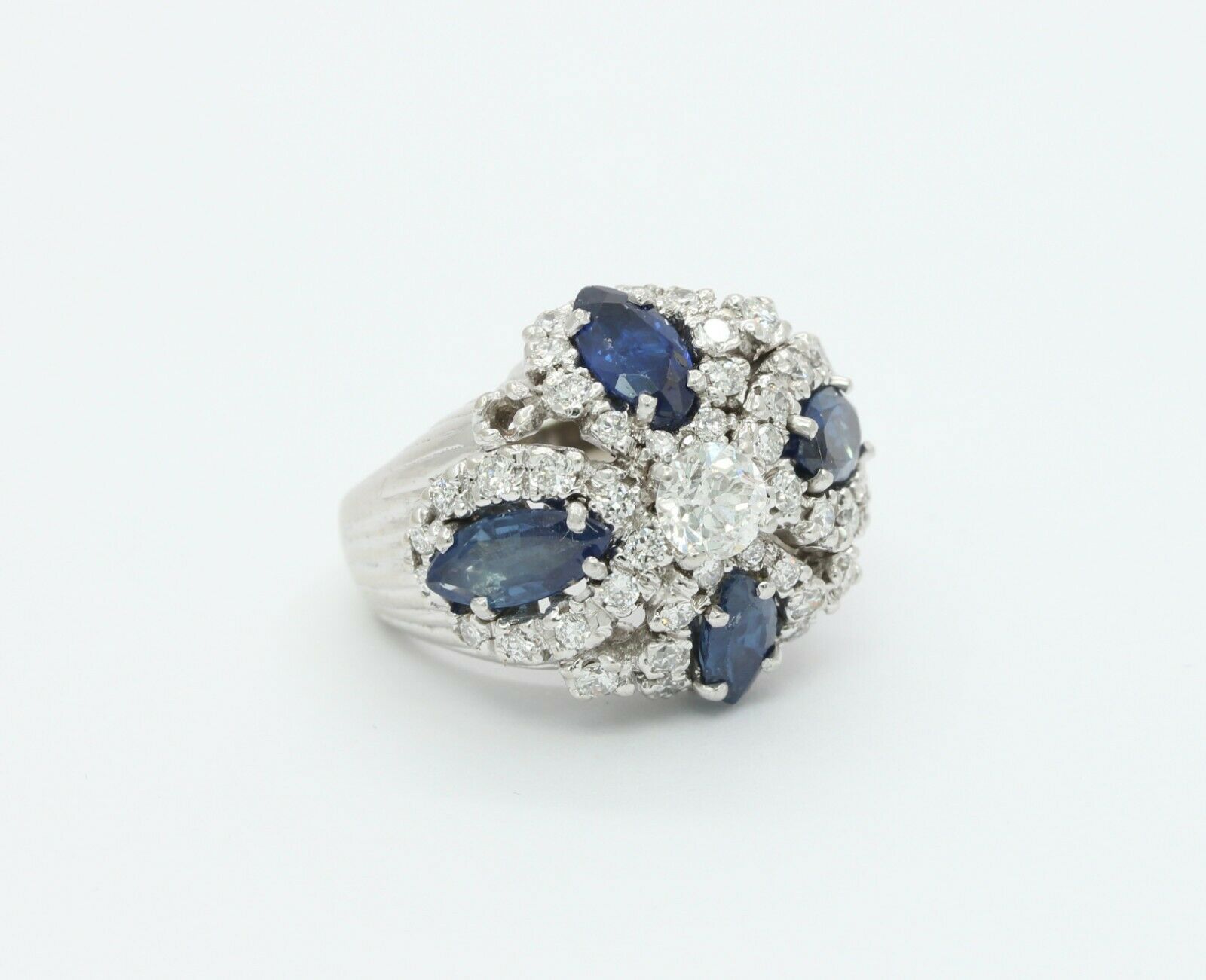 Vintage 14K White Gold Sapphire Diamond Cocktail Ring