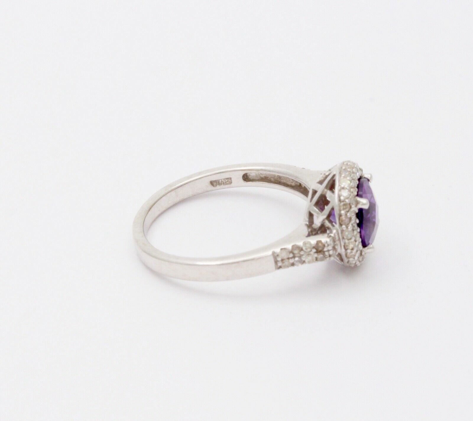Vintage 14K White Gold Round Amethyst Diamond Halo Ring, Engagement Ring