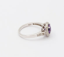 Load image into Gallery viewer, Vintage 14K White Gold Round Amethyst Diamond Halo Ring, Engagement Ring
