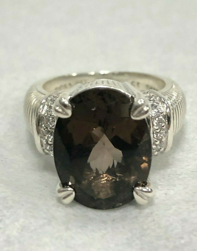 Judith Ripka Sterling Silver Smoky Topaz Solitaire Cocktail Ring
