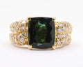 Vintage 4.35 carats Green tourmaline 18K Gold Pave Diamond Ring.