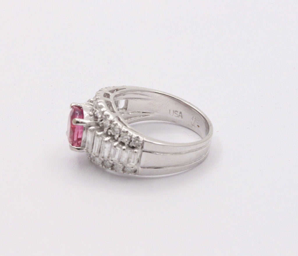 Vintage Pink Sapphire Diamonds 14K White Gold Ring