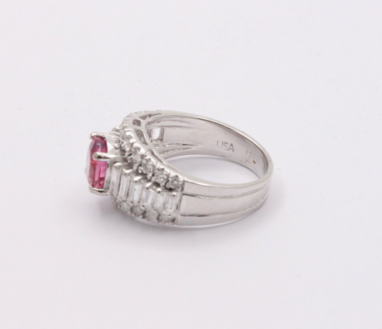 Vintage Pink Sapphire Diamonds 14K White Gold Ring