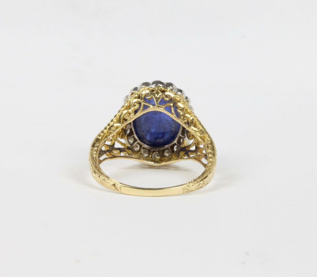 Vintage 18K Yellow Gold Cabochon Sapphire Diamond Cocktail Ring