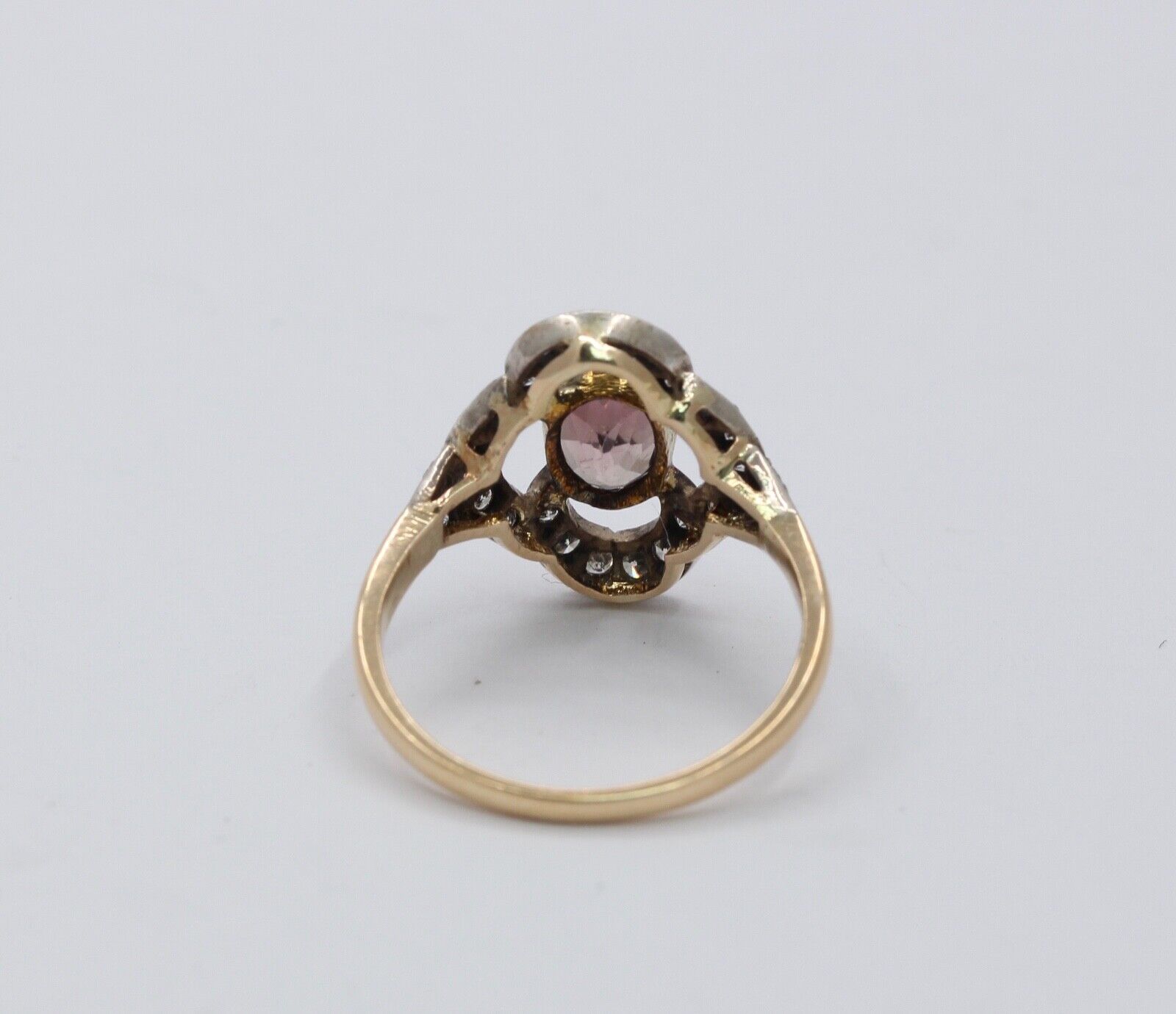Antique 14K/10K Yellow & White Gold Pink Tourmaline Diamond Ring
