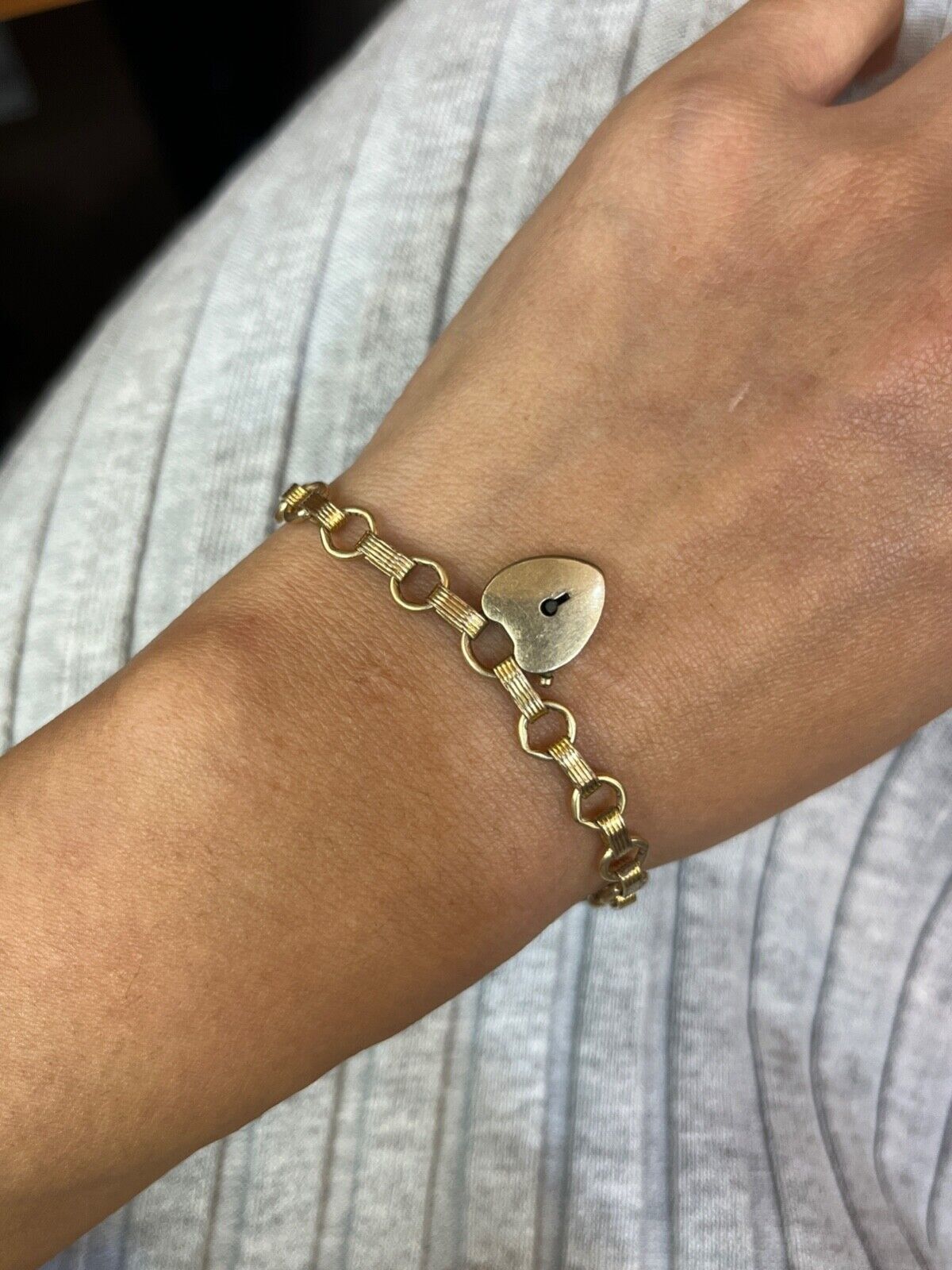 Antique 12K Yellow Gold Heart Padlock Bracelet