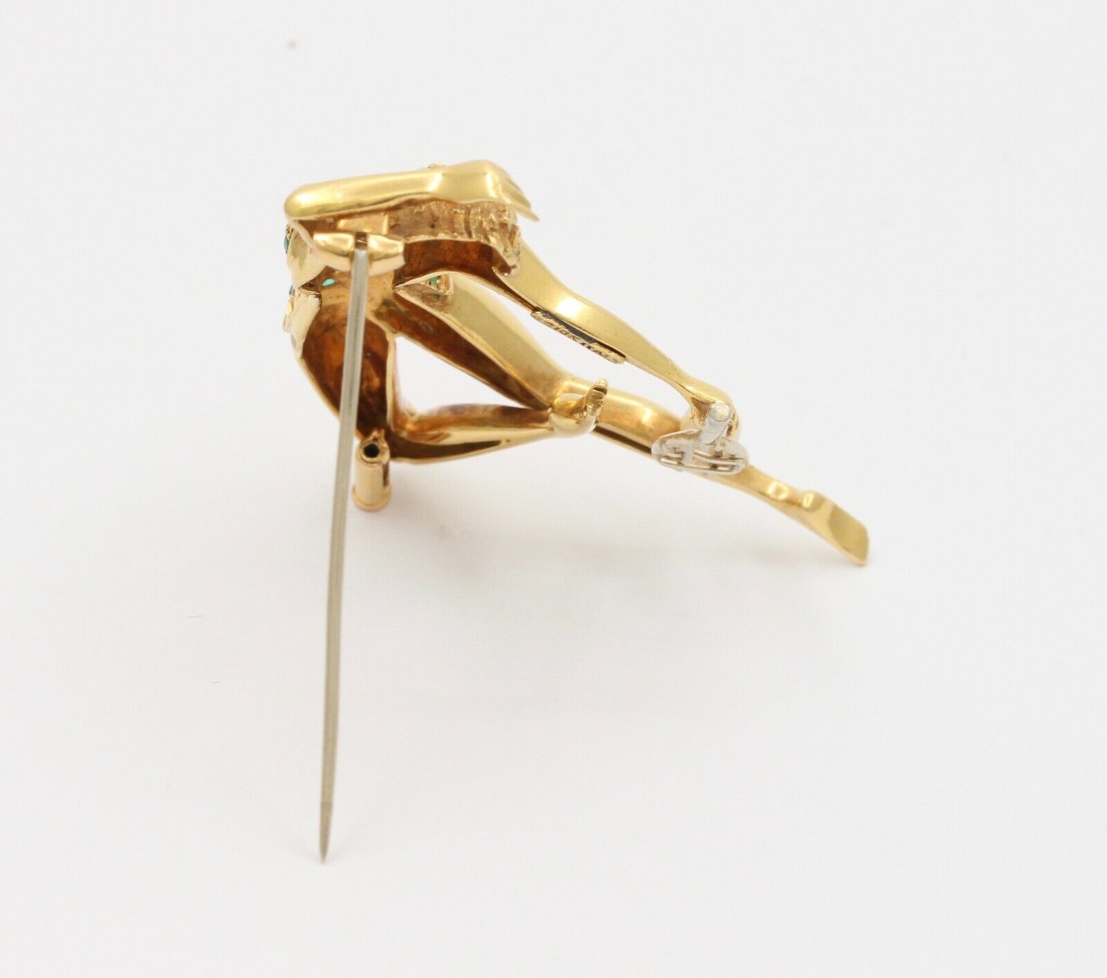Italian Tennis Player Emeralds Pearl 18K Yellow Gold Brooch